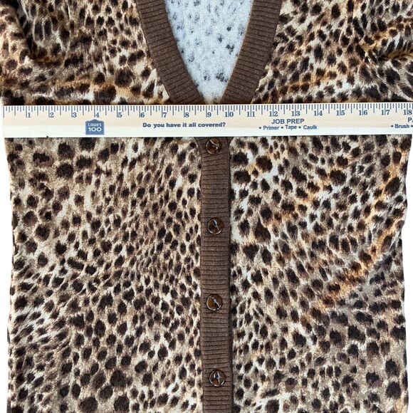 J. Mclaughlin Cashmere Cardigan Sweater Womens sz S Leopard Animal Print V-Neck - Picture 10 of 11